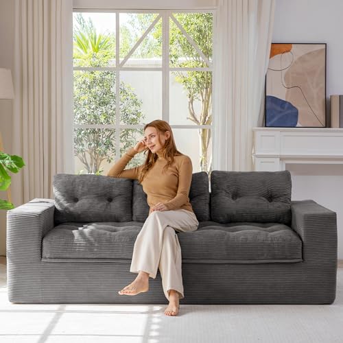 Image of MAXYOYO 79 inch Boneless Sofa Couch, Cloud Couch Floor Loveseat for Small Space with Pillows, Tufted Floor Sofa with Layered Cushion for Apartment & Lounge, No Assembly Required, Dark Grey