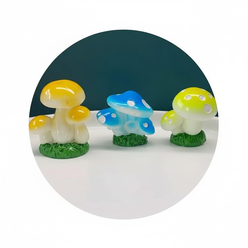 wonderland imported miniatures (pack of 4) colourful mushroom for micro landscape | shelf décor | miniature figurine| shelf décor | resin home décor | gift items