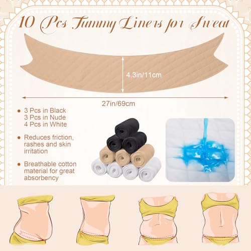 Image of 10 Pcs Tummy Liners for Sweat Rash Cotton Under Belly Sweat Liners Under Belly Absorber Pads Band for Skin Rash