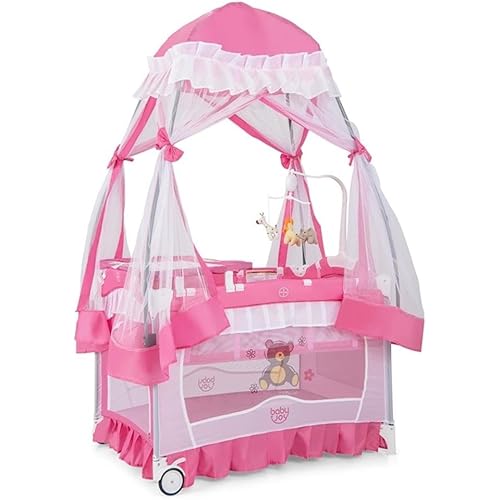 Pemberly Row Portable Baby Crib Cradle Bassinet Changing Pad Mosquito Net Pink