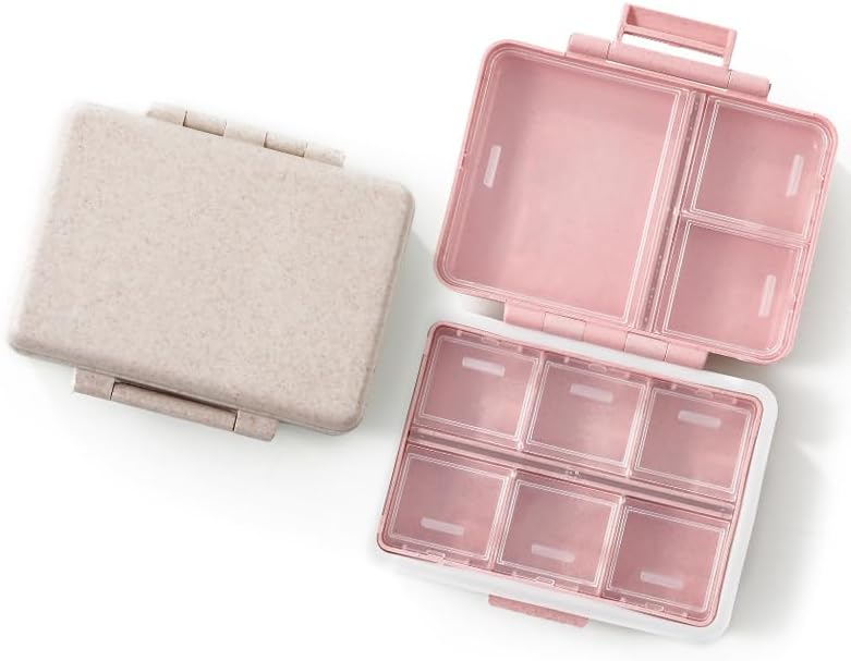 Paquete de 2 pastilleros de viaje con 9 compartimentos, a prueba de humedad, pequeño pastillero para bolsillo, contenedor diario para medicinas y