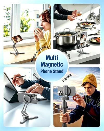 Image of CAMBOFOTO Magnetic Phone Holder for iPhone, Aluminum Mini Tripod Stand Grey