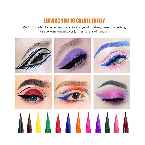 12-Colors-Matte-Liquid-Eyeliner-Set-Waterproof-Superstay-Long-Lasting-Matte-Eye-Liner-Pencil-by-Rechoo Rechoo 12 Colors Eyeliner Matte Liquid Eye liner Set for Eye Makeup, Colorful Waterproof Superstay Long Lasting Quick Dry Eye Liners Pencil (12 Rainbow Colors)