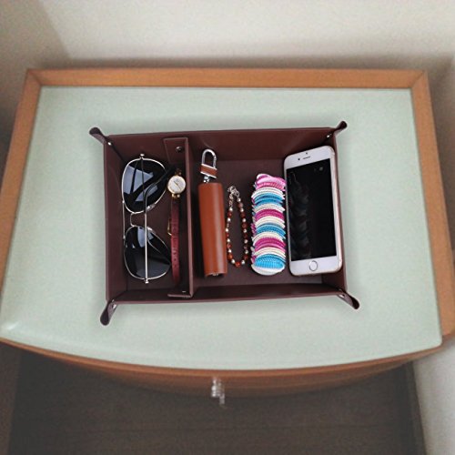 Valet Tray Jewelry Organizer,PU Leather Watch Box Coin Change Key Tray for Storage Coffee