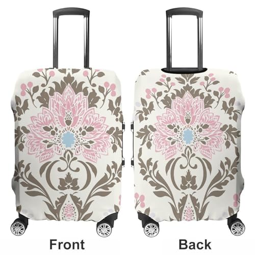 Peach And Brown Pattern Elastic Luggage Cover Suitcase Protector for 19-32 Inch Suitcases | Universal Stretchable Travel Bag Cover | Anti-Scratch, Washable with Zipper Closure M3