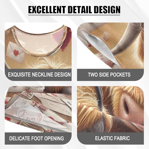 Highland Cow Valentines Pajama Set Short Sleeve Sleepwear Soft Pajamas Shorts Sets Cotton PJS 5Y4