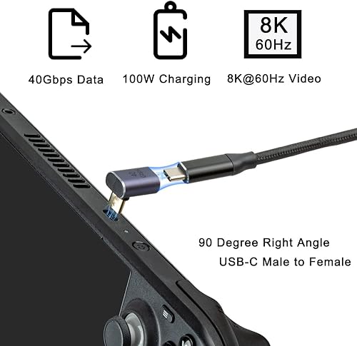 Miniatura 2 de Paquete de 2 adaptadores de 90 grados de ángulo recto USB-C 40 40Gbps PD 100W 8K 60Hz macho a USB-C hembra OwlTree de 90 grados tipo C compatible