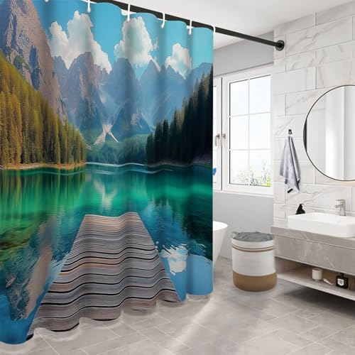 Rideau de douche anti-adhérence 180x180cm imperméable avec ourlet lesté lac - 4