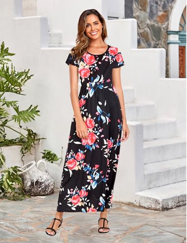 Image of Lacavocor Womens Short Sleeve Maxi Dresses Empire Waist Long Dress