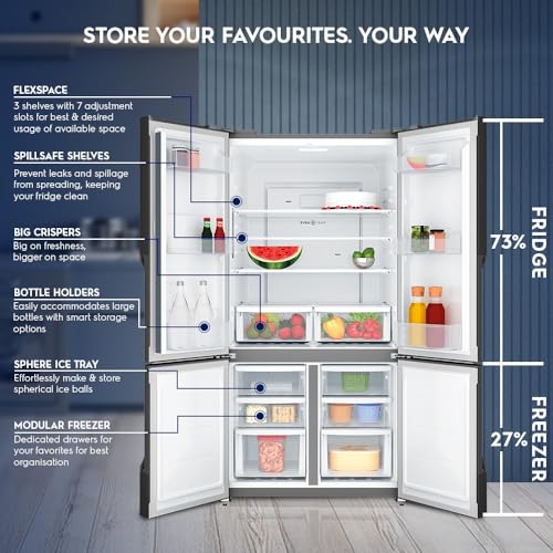 Image of Electrolux 564L Inverter French Door 4 Door Side by Side Frost Free Refrigerator, Bottom Mount Freezer, GreenZone Technology, EvenTemp, UltimateTaste 700, EQE5600B-B, Matte Charcoal Black Steel