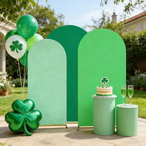 Image of SoarDream Green Arch Backdrop Cover Double-Sided 6FT 6.6FT 7.2FT Set of 3 Spandex Fitted Arch Wall Stretchy Backdrop Covers for Outdoor Birthday Party Stand Decorations