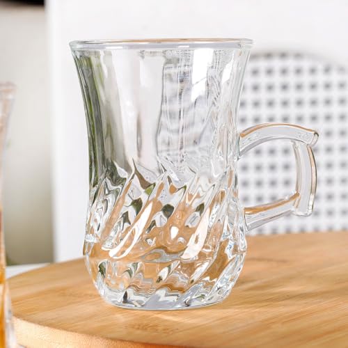 Image of Nestasia Set of 6 Transparent Glass Tea Cups (150ml Each) - Swirl Embossed Durable & 100% Food-Safe Coffee Mugs | Perfect for Coffee, Tea, Hot & Cold Beverages