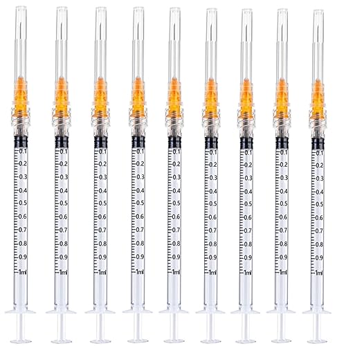 100 Pack 1ml/cc Plastic Syringe with 25Ga, Lab Sample Injection Syringes for Industrial Scientific Labs, Liquids Measuring, Ink Refilling, Oil or Glue Applicator