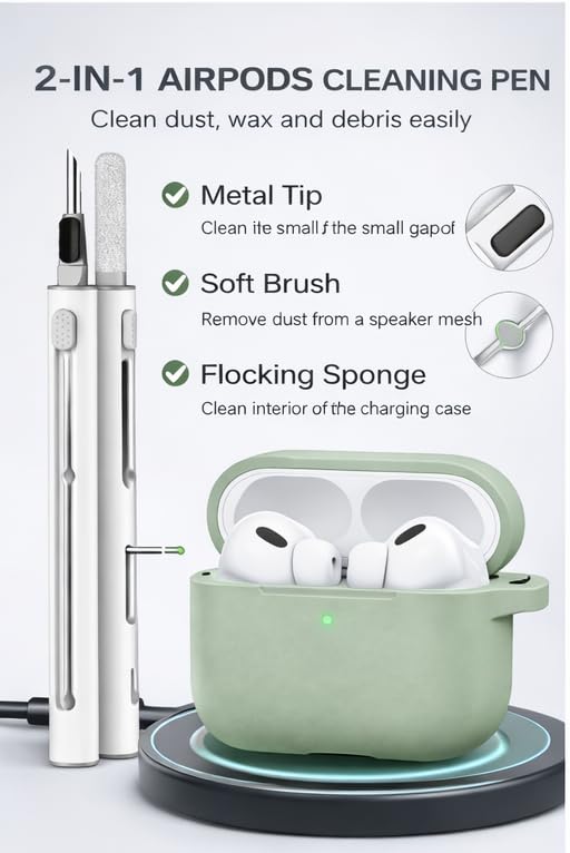 Image of Meyaar for AirPods Pro 3 Case 2025 with Cleaner Kit,Soft Silicone Protective Cases for Apple AirPods Pro 3rd Generation Case for Women Men,AirPod Pro 3 Cases Cover with Keychain (Pista Green)