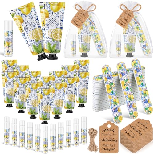 Leelosp 24 Sets Capri Lemon Party Favors Hand Cream Lip Balm Nail File