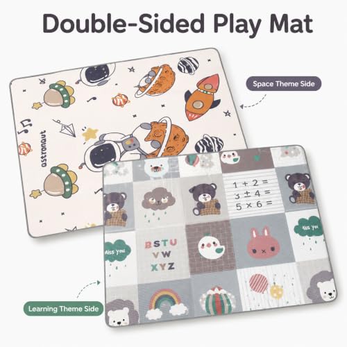 Image of Premium Double Sided Baby Play Mat | 6x4 Feet, 8mm XPE Foam | Space & ABC Theme | Water Repellent & Toxic Free | BIS Certified | Foldable Crawling Mat for Babies 0-2 Years | Tummy Time & Learning Floor Mat