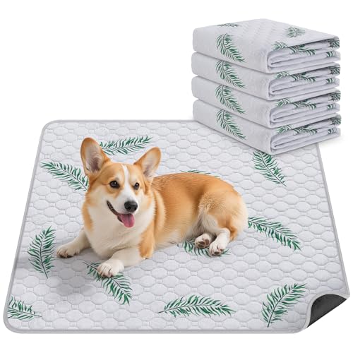 Image of Washable Dog Pee Pads, Non-Slip Waterproof, 18 x 24 in, 4 Pack, Leaf | Super absorbent, waterproof and non-slip; washable, reusable dog pads for crates, playpens, floors, furniture and travel