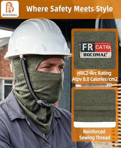 Image of BOCOMAL FR Face Mask Flame Resistant Balaclava 5.5oz Lightweight Arc Rated Helmet Liner Covering Hood for Welding
