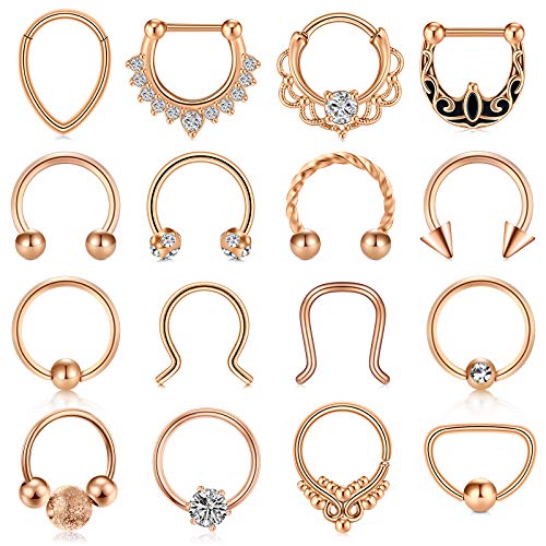Modrsa Septum Rings Septum Piercing Jewelry 16G Septum Clicker Ring And Horseshoe Barbell Stainless Steel Captive Bead Ring Septum Nose Rings Hoop For Men Women Silver Black Rose Gold 8Mm 10Mm #TOP18