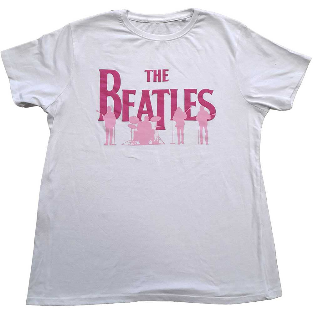 The Beatles Men's White T Shirt Band Silhouettes Logo Official Xxl