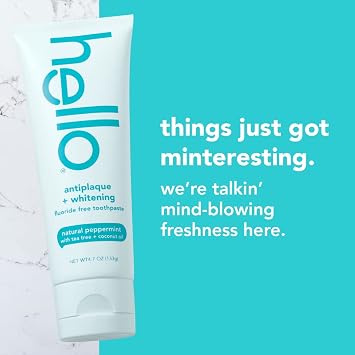 Hello Naturally Whitening Fluoride Toothpaste, Natural Peppermint Flavor & Antiplaque Toothpaste, Fluoride Free for Teeth Whitening with Natural Peppermint Flavor