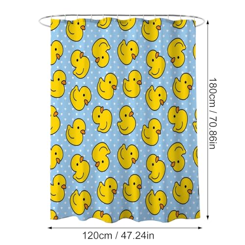 volumoon Ente Duschvorhang, Duschvorhänge mit Kleinem Gelbem Enten, Polyester, Wasserdichter Stoff, Badvorhang Anti Schimmel mit 12 Haken, für Badezimmer, Badewanne, 120 * 180cm