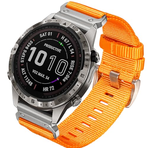 Image of HEMSUT Premium Nylon Watch Band for Garmin Quick Fit Watch - 20 /22 /26mm, Glossy Durable Non-Taper Strap with Tang Buckle Military Strap for Fenix Forerunner Approach MARQ Epix Tactix Quatix D2 Series