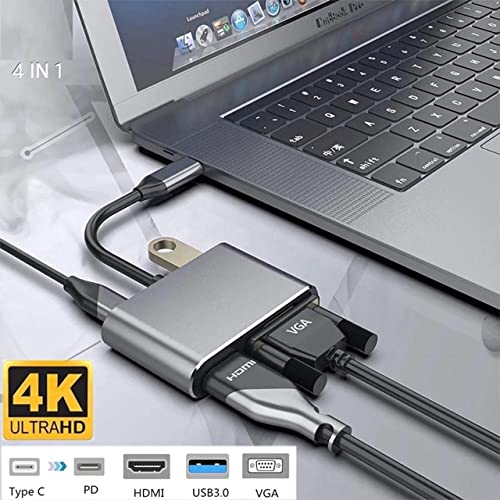 Image of USB HUB C to HDMI Adapter 4 in 1 USB C HUB with 4K HDMI, VGA, Type C & USB 3.0 Converter Charging Cable Port Adapter Compatible with 1080P, 1080I, 720P (RT4n1HD2)