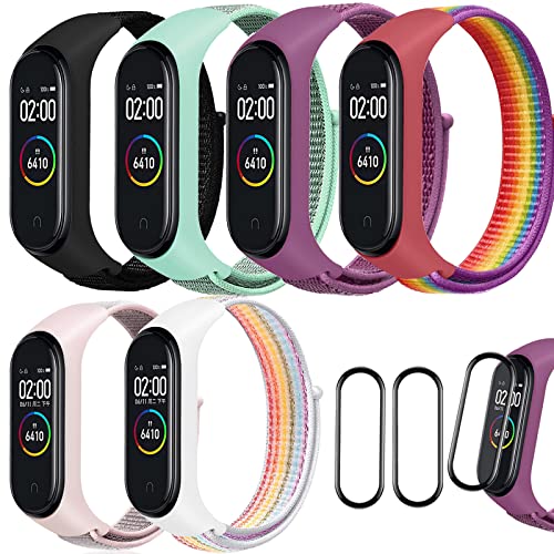 Correa de Nylon para Xiaomi Mi Band3/4/5/6,6 Piezas Bandas de Correa Repuesto,Correa de Nailon Loop Trenzadas Elásticas Pulsera de Reemplazo Reloj Recambio Brazalete Correa Repuesto Strap Wristband
