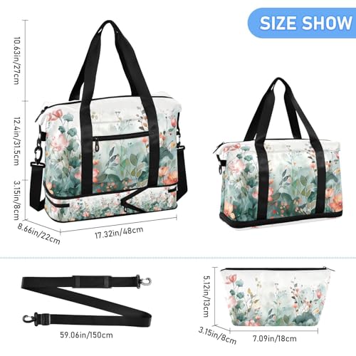 Plants and Flowers Gym Bag - Weekender Overnight Bags for Women Men, Sport Travel Duffel Bag with Wet Pocket & Shoe Compartment3