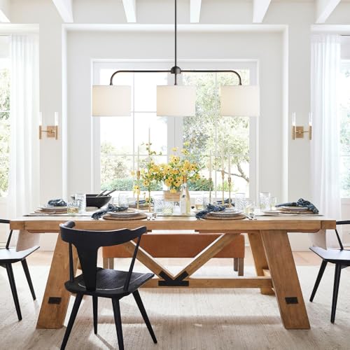 Electro bp;40" W 3-Light White Linen Drum Shade Chandelier with Black Metal Linear Pendant Light Fixture for Kitchen Island,Dining Table,E26,180W; by Electro bp - Image 4