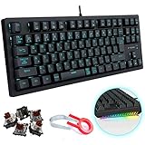 [日本語配列]E-YOOSO ゲーミングキーボード メカニカル茶軸 全キーロールオーバー 有線 92キーコンパクト テンキーレス 1680万色RGB両側ライト/青色LEDバックライト 18ヶ月メーカー保証 角度調節と防水機能付き Windows/Mac OS対応 オフィス/ゲーミング用-ブラック