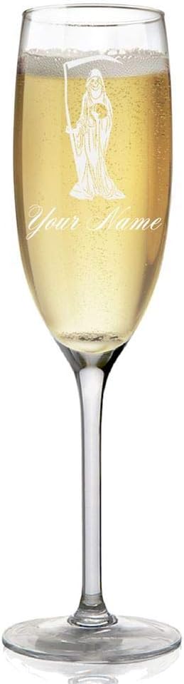 Champagne Glass, Santa Muerte, Personalized Engraving Included