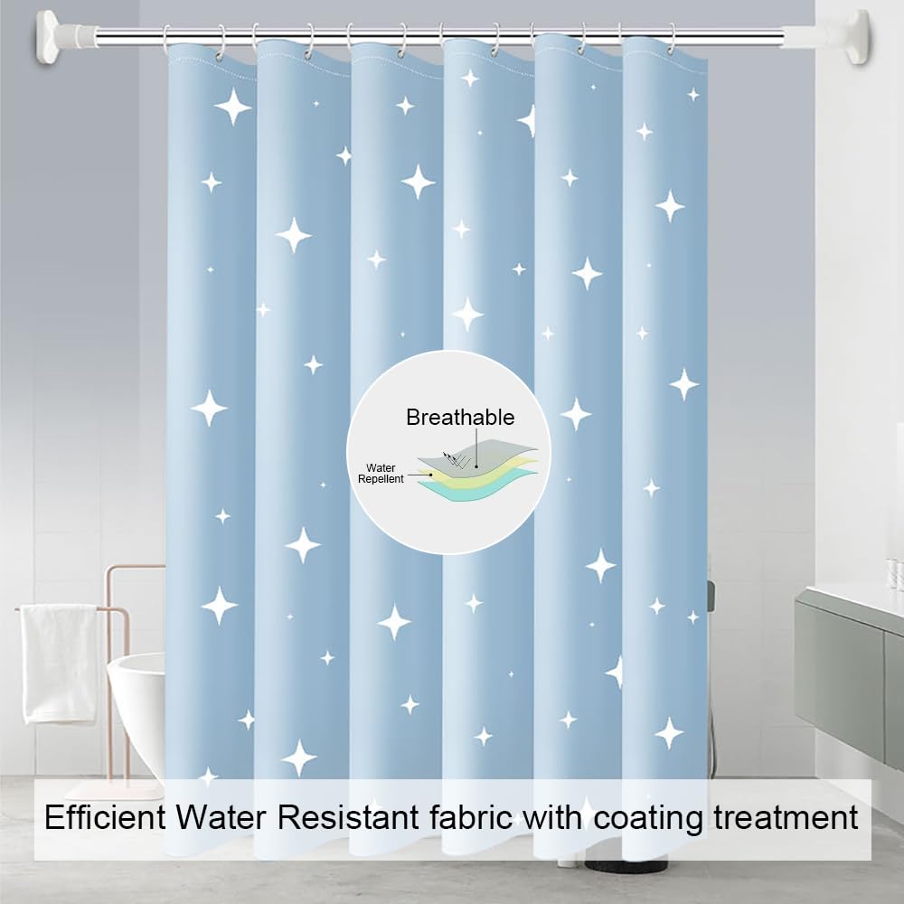 Lkw Ogechi Shower Curtain Blue with Weighted Hem 180x200 cm Star, Polyester Machine Washable Weighted Shower Curtain - Image 3