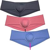 Men's Breathable Hipster Hip Hop Boxer Briefs Underwear Bulge Pouch Bikini Bottoms 1/2 Buttocks 3-Pack(Black, Peach Carmine, Grey) M
