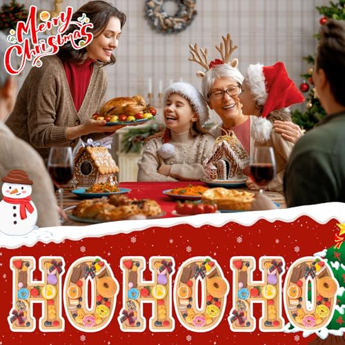 Image of 6PCS Bamboo Christmas Decorations Letters Charcuterie Board Box-(with 14 Balloons and Bow) HOHOHO Charcuterie Letters Fillable Food Christmas Party Supplies Table Decoration Food Tray Platter