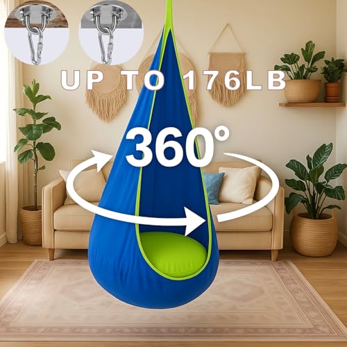 Kids Sensory Swing with 360° Rotation & Adjustable Height – Indoor/Outdoor Pod Swing for Autism, Durable, Safe with Four-Hole Screws, Supports Up to 176lbs – Complete Accessories Kit(Blue) - Image 4