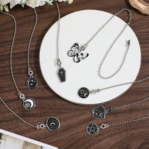 Image of CRASPIRE 8Pcs Halloween Fan Pull Chain Alloy Enamel Vintage Goth Butterfly Star Moon Sun Hanging Charm Pendant Ball Bead Ceiling Fan Chain Extender Danglers Ornament for Ceiling Fan Light Lamp Decor