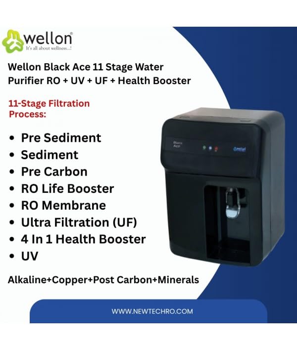 Image of Wellon Domestic Water Purifiers - RO + UV + UF + Alkaline | Multiple Models & Capacities (Black Ace 11 Stage)