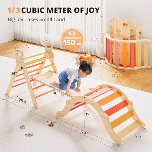 image for BlueWood Pikler Triangle Set, Toddler Wooden Climbing Toys Indoor 7in1