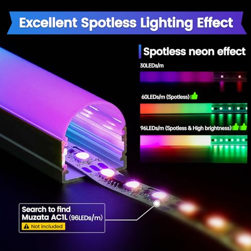 Muzata 10Pack 3.3FT/1M Upgraded Excellent Spotless LED Channel Silver Deeper LED Diffuser Channel with Thicker Milky White Cover No Hot Spots U109 WW 1M by Muzata - Image 3