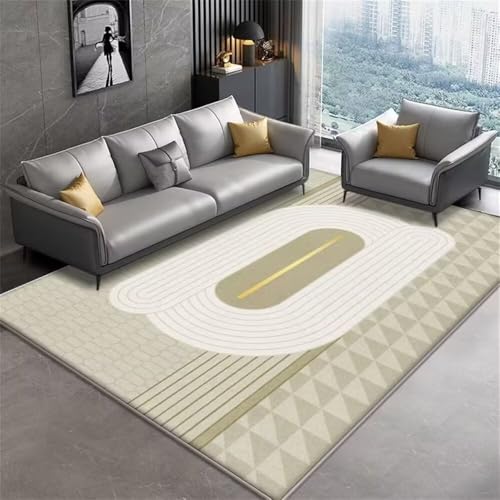 Tapis géométrique jaune confortable avec lignes graphiques pour intérieur - 2