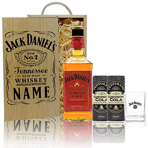Personalised Jack Daniels Tennessee Fire Whiskey Gift Set with JD Glass & Fentimans Curiosity Cola - Perfect for Christmas
