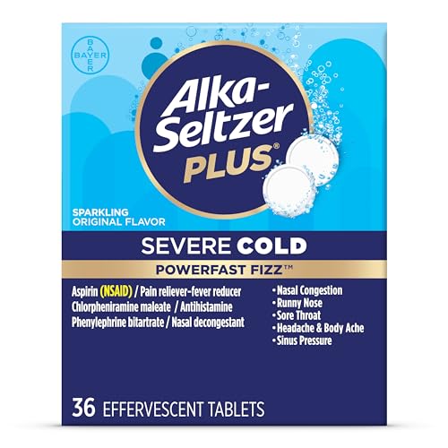 Alka-Seltzer Plus Severe Cold - Sparkling Original Powerfast Fizz Effervescent Common Cold Tablets Sinus Congestion Runny Nose and Dry Cough 36CT Packaging May Vary