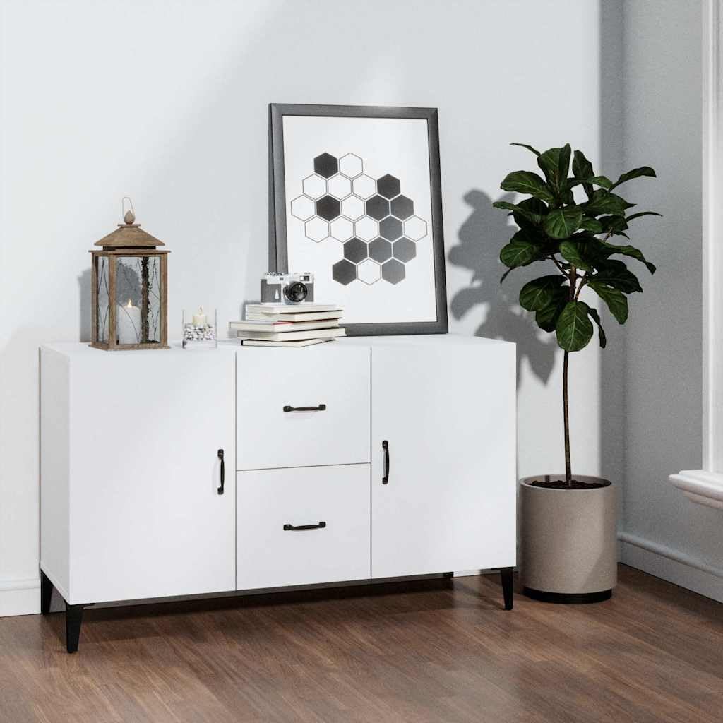 Credenza bianca, 100 x 36 x 60 cm, in legno, moderna, per soggiorno, con 2 ante e 2 cassetti, armadietto sottile per corridoio, camera da letto e cucina