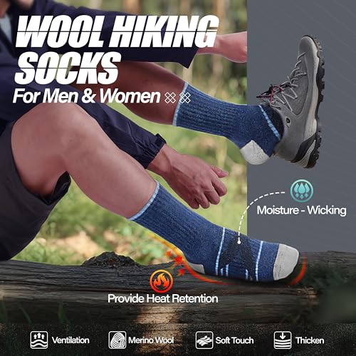 Image of ANTSANG 5 Pairs Merino Wool Hiking Socks for Men & Women Thermal Winter Warm Moisture Wicking Cushion Boot Socks