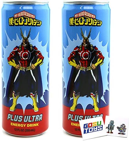 My Hero Academia All Might Plus Ultra Energy Drink (2 Pack) 12 FL OZ (355mL) Can With 2 GosuToys Stickers