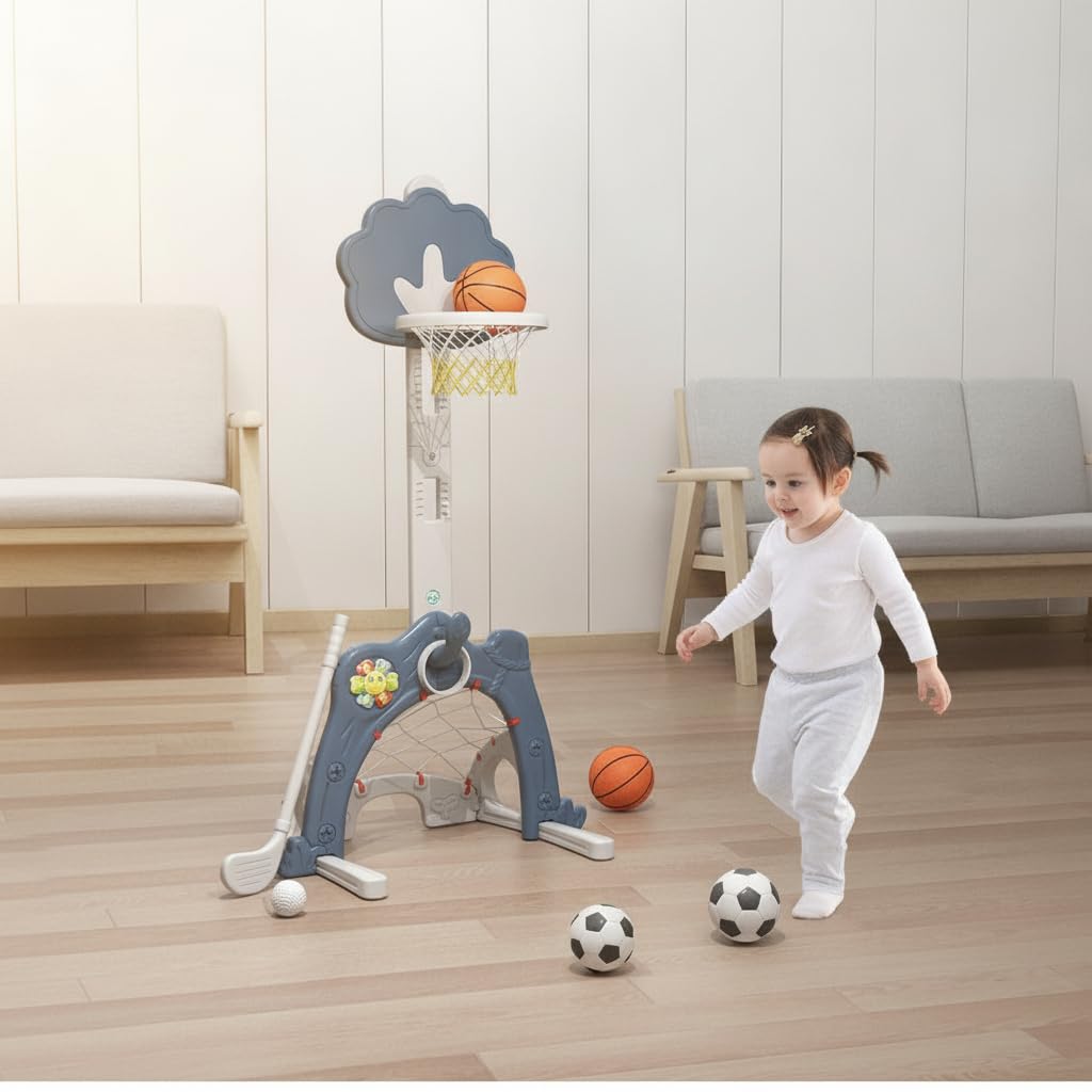 Canasta Baloncesto Infantil, Centro Actividades Deportes Niños, Juego Baloncesto Golf 2 en 1, Infantil, Azul Calcita