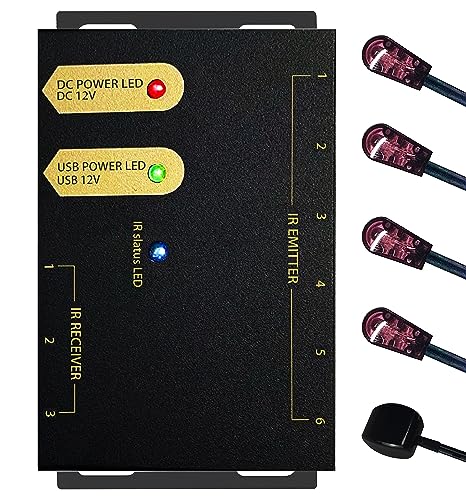 IR Repeater Kit(3 in 6 Out) Infrared Repeater System Kit Remote Controls Home Theater Out of Sight .IR Extender 100 Feet，IR Remote Extender Control Hidden Devices(20KHz-60KHz)