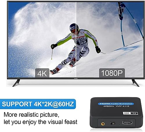 Image of HDMI Audio Extractor, 4K @ 60Hz to Optical Toslink SPDIF + 3.5 mm Audio Output Converter Adapter for Fire Stick Xbox PC (4K HDMI AUDIO EXTRACTOR)